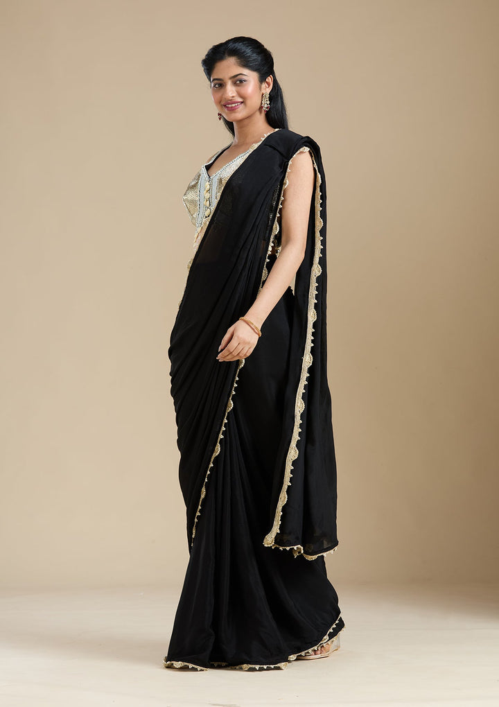 Black Sequins Satin Saree_koskii