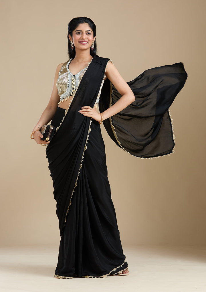 Black Sequins Satin Saree_koskii