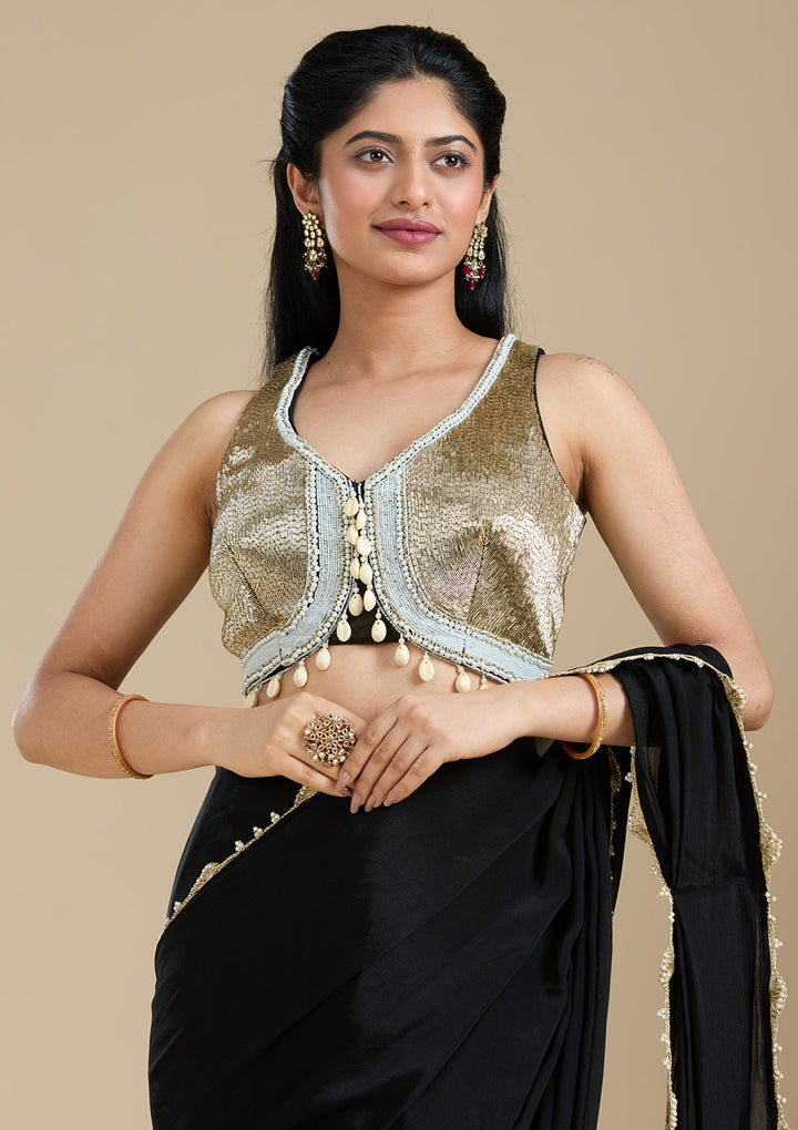 Black Sequins Satin Saree-koskii