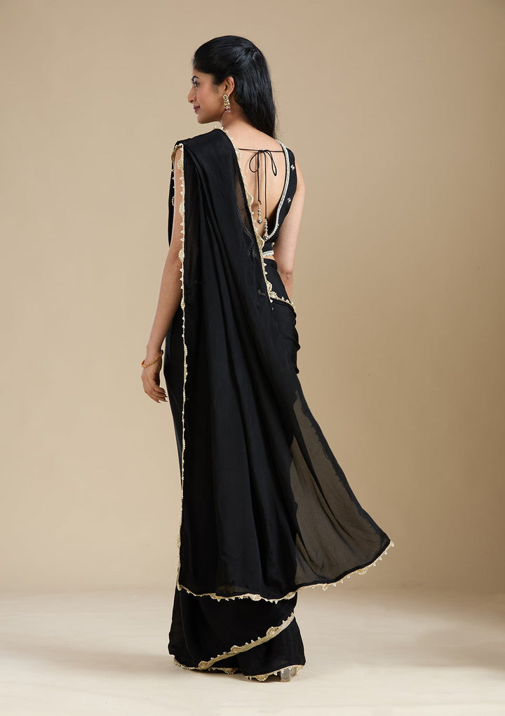 Black Sequins Satin Saree_koskii