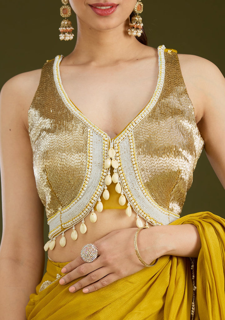 Yellow Sequins Satin Saree