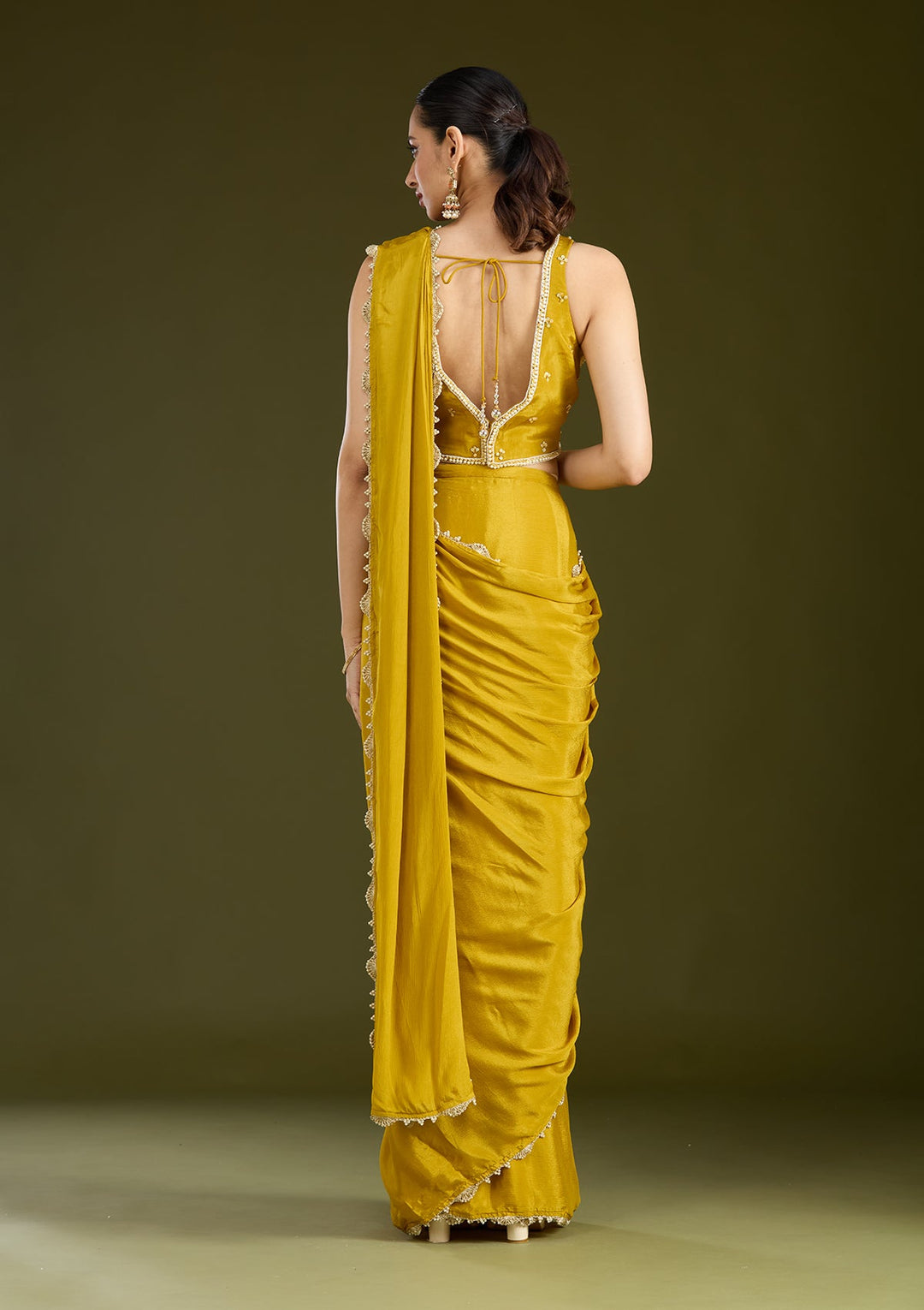 Yellow Sequins Satin Saree