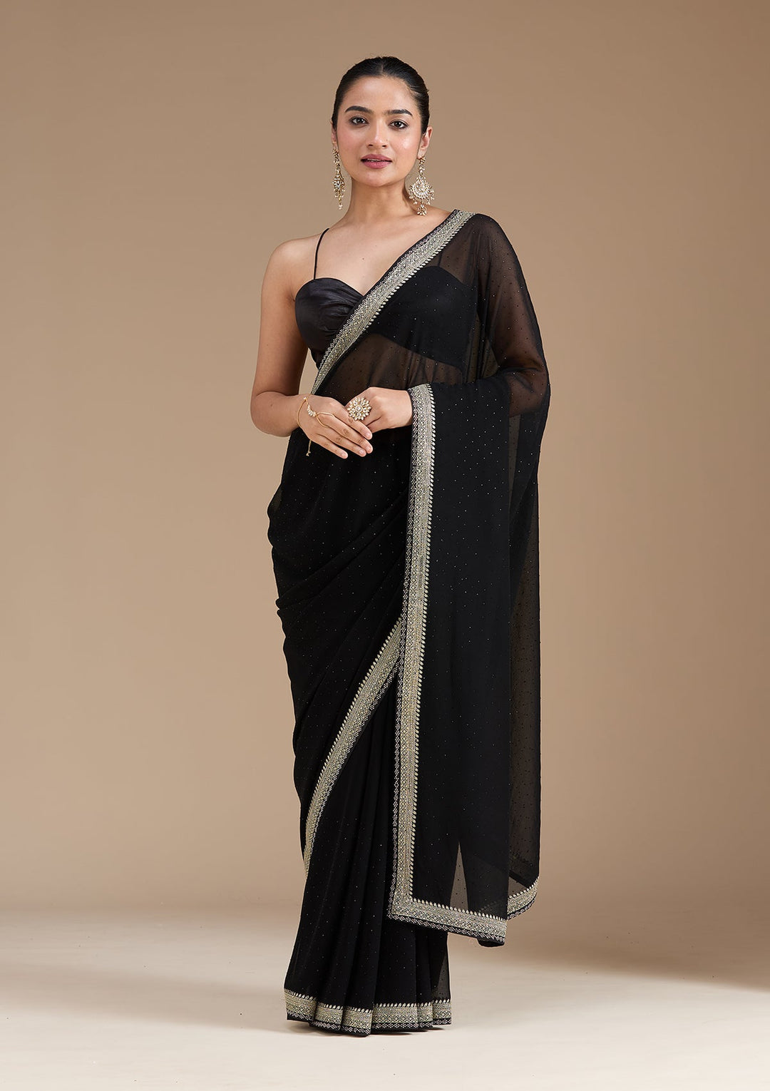Black Zariwork (Silver) Georgette Saree_koskii