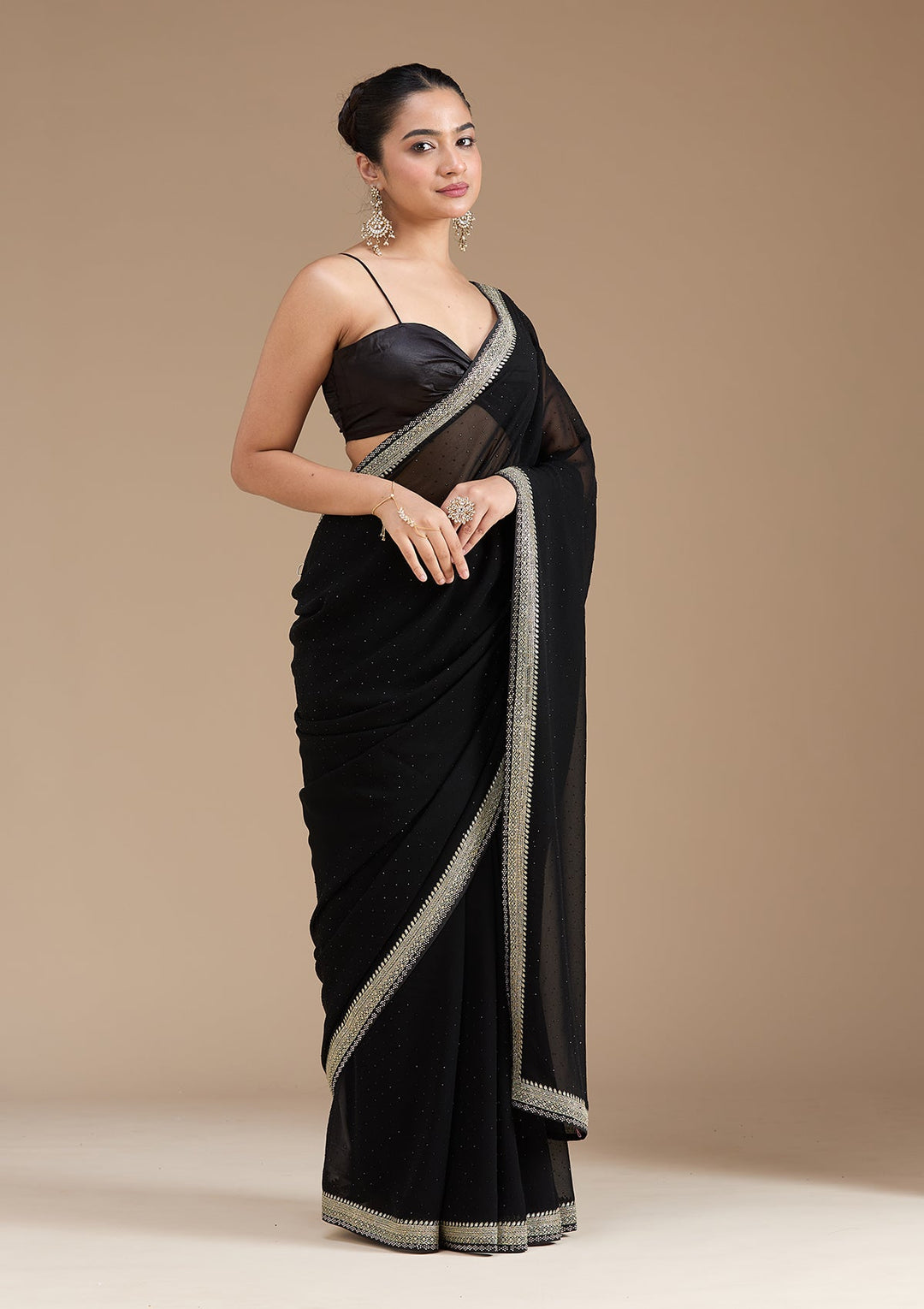 Black Zariwork (Silver) Georgette Saree_koskii