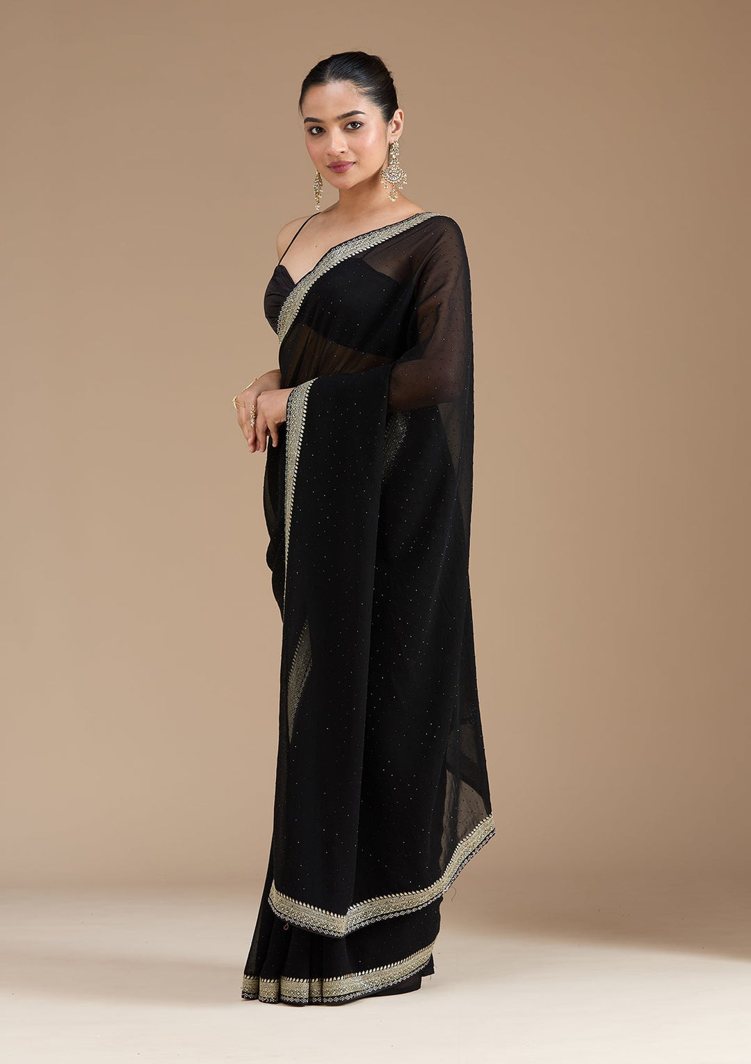 Black Zariwork (Silver) Georgette Saree_koskii