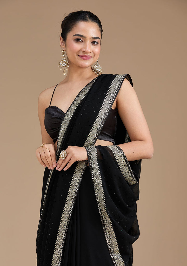 Black Zariwork (Silver) Georgette Saree_koskii