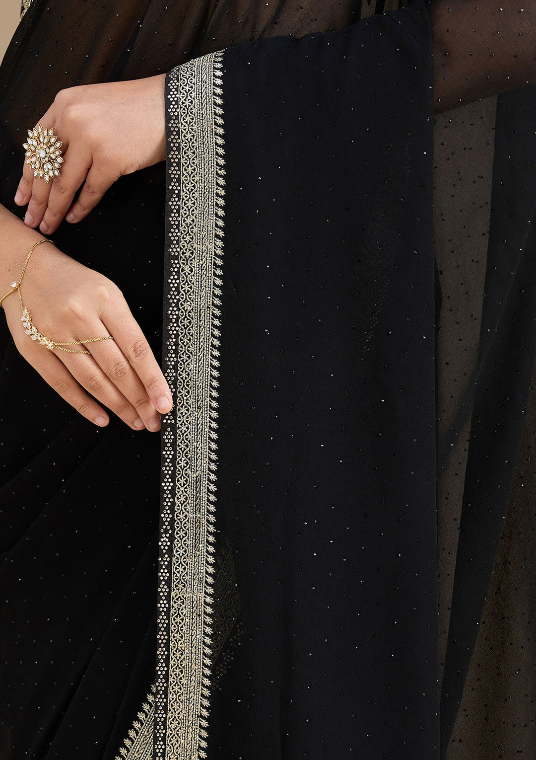 Black Zariwork (Silver) Georgette Saree_koskii