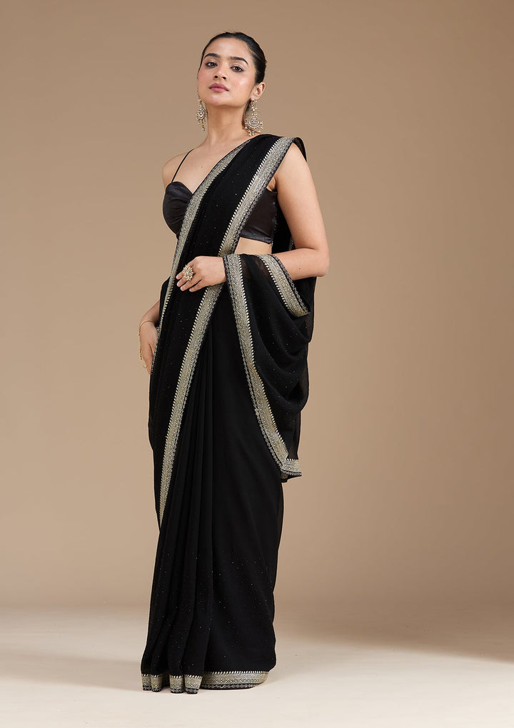 Black Zariwork (Silver) Georgette Saree_koskii