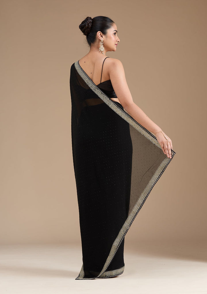 Black Zariwork (Silver) Georgette Saree_koskii