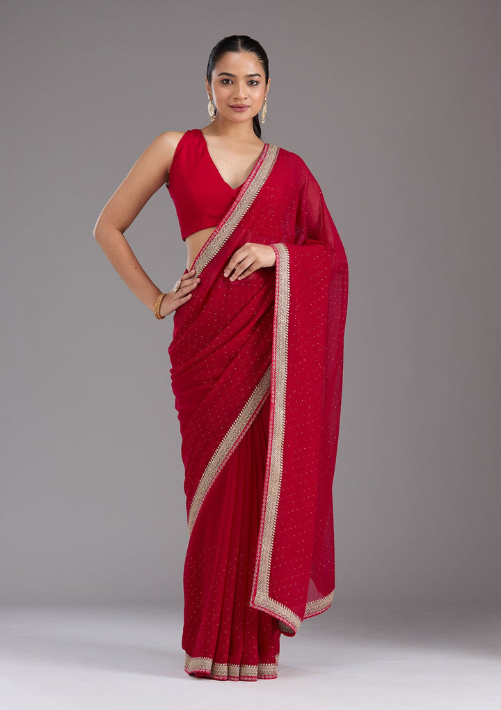 Rani Pink Zariwork (Silver) Georgette Saree_koskii