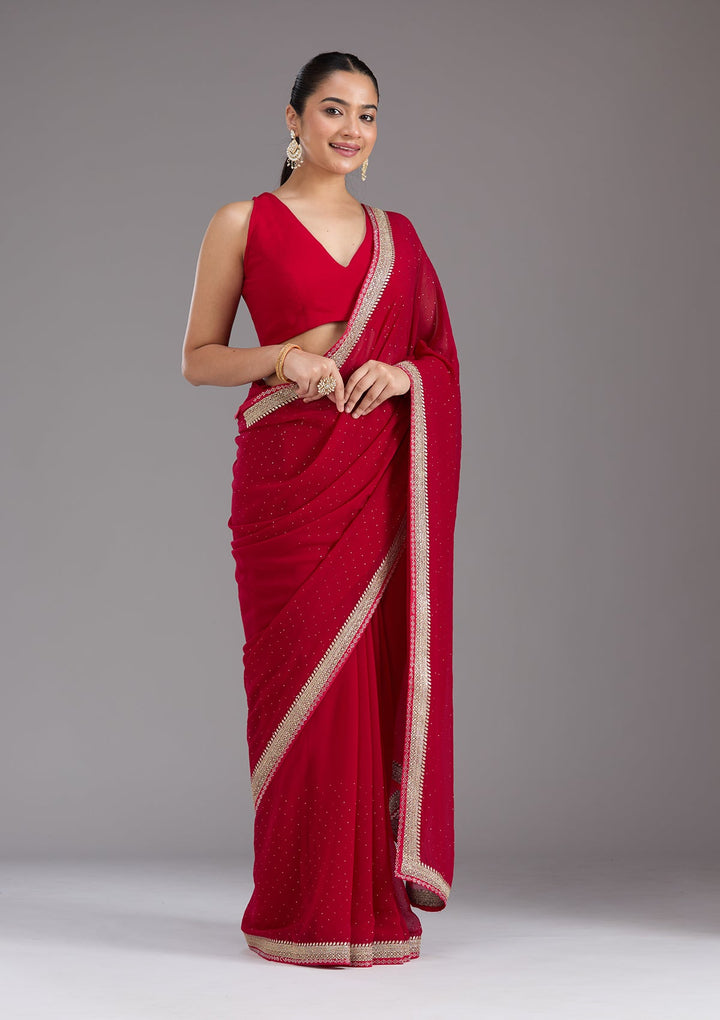 Rani Pink Zariwork (Silver) Georgette Saree_koskii
