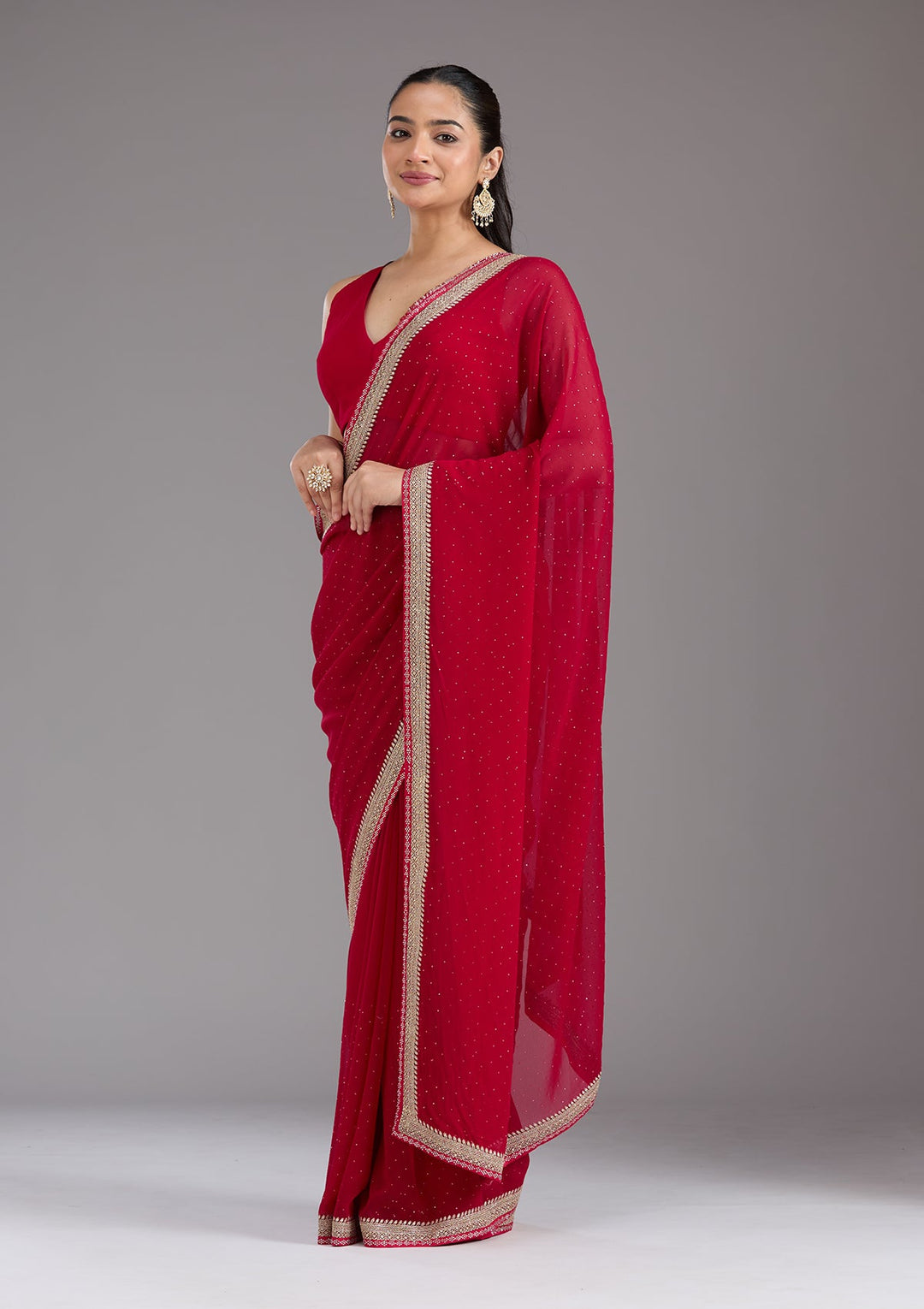 Rani Pink Zariwork (Silver) Georgette Saree_koskii