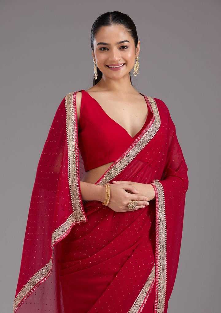Rani Pink Zariwork (Silver) Georgette Saree_koskii