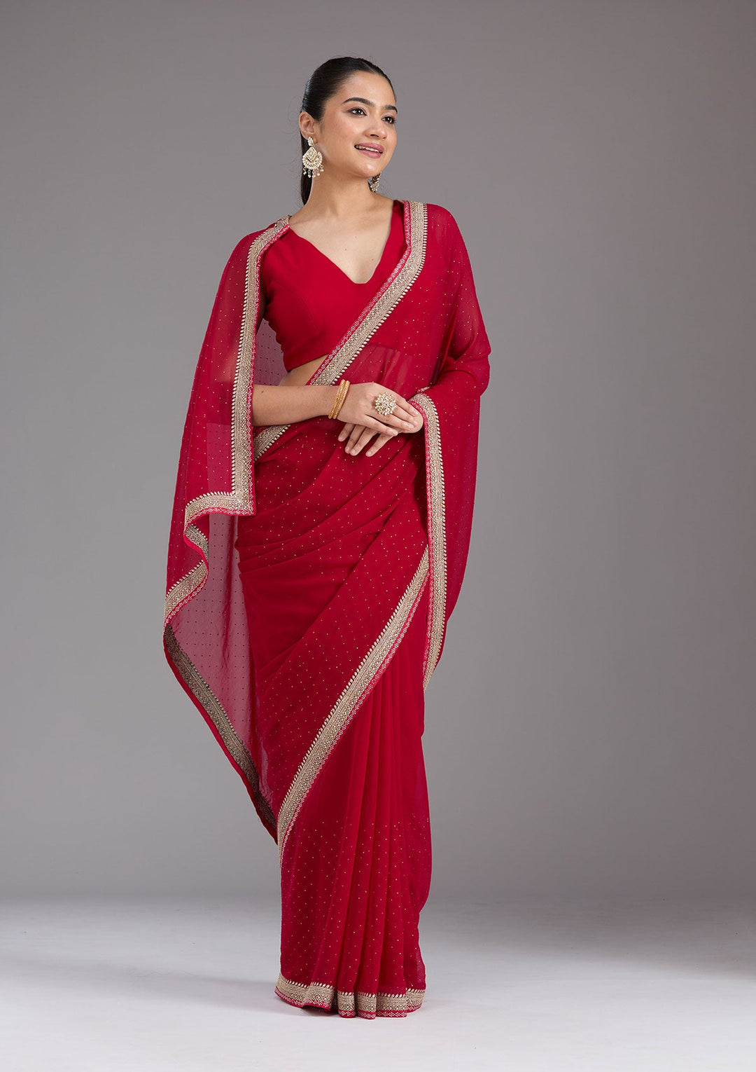 Rani Pink Zariwork (Silver) Georgette Saree_koskii