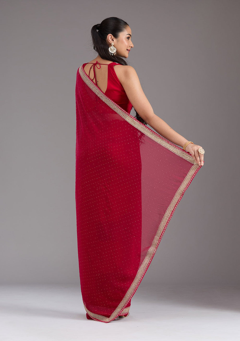 Rani Pink Zariwork (Silver) Georgette Saree_koskii