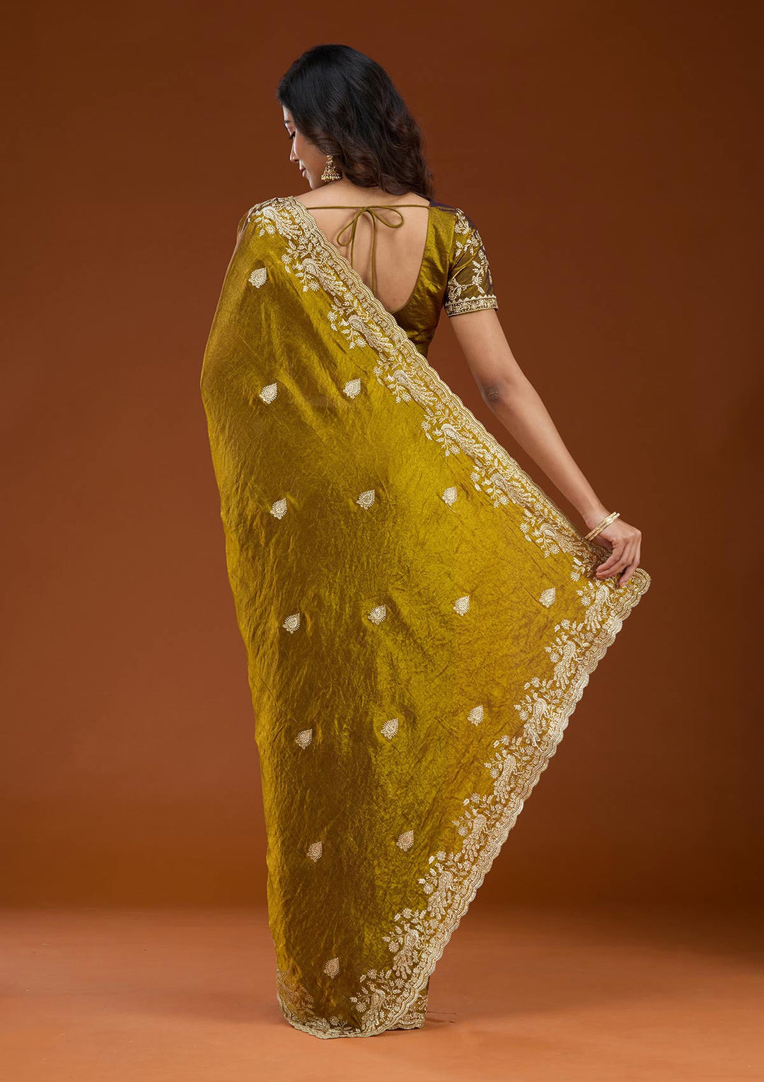 Mustard Zariwork (Gold) Tissue Saree_koskii