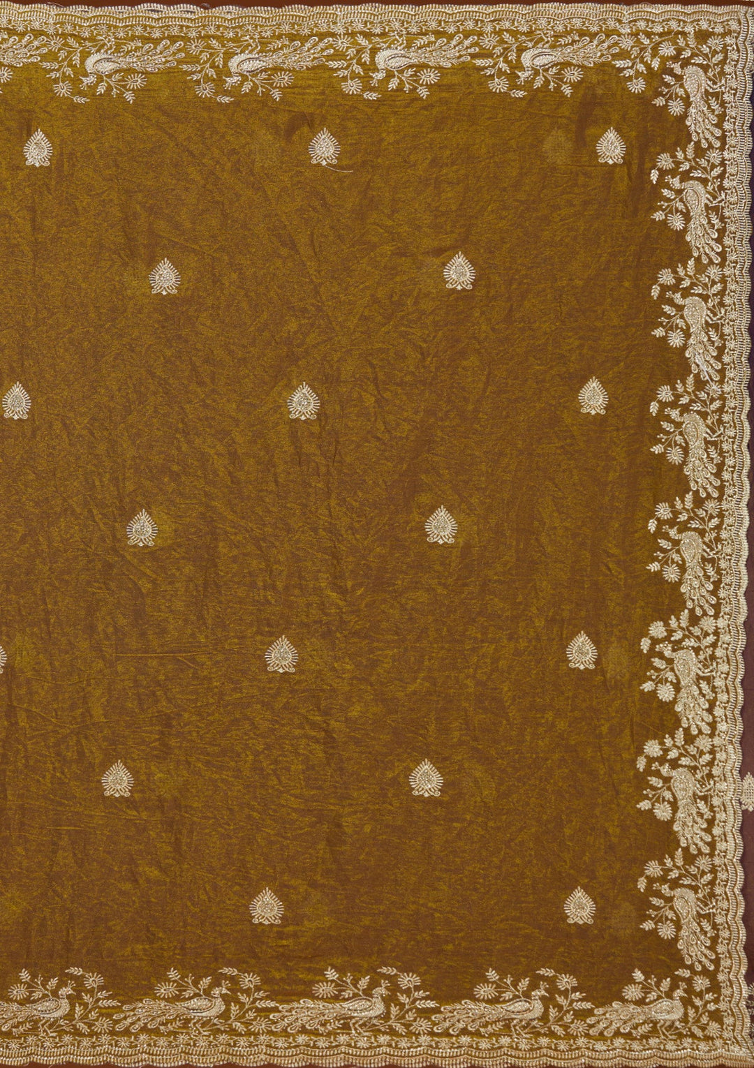 Mustard Zariwork (Gold) Tissue Saree_koskii
