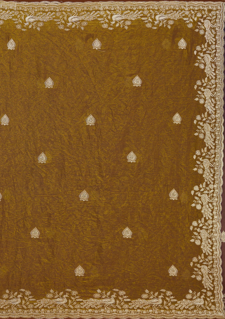 Mustard Zariwork (Gold) Tissue Saree_koskii