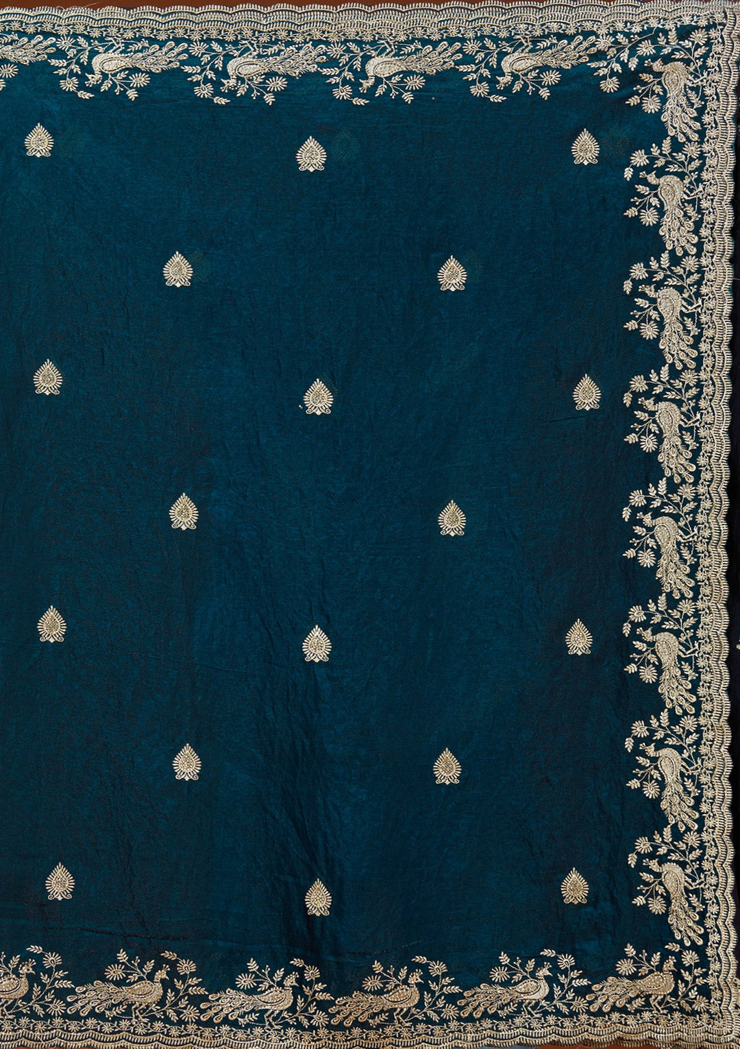 Peacock Blue Zariwork (Gold) Tissue Saree_koskii