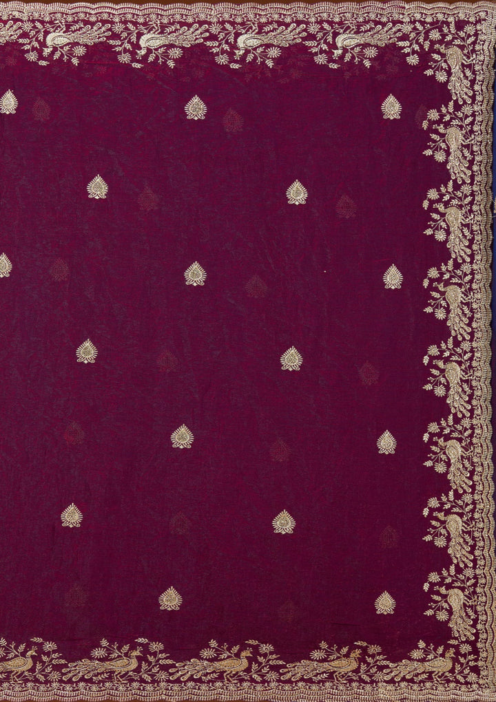 Wine Zariwork (Gold) Tissue Saree_koskii