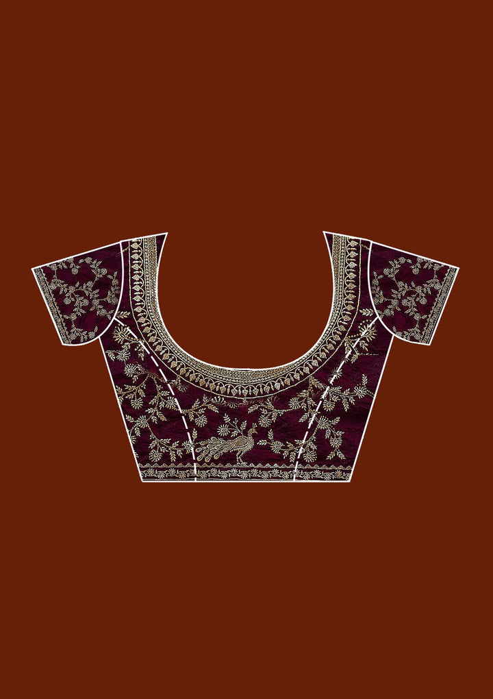 Wine Zariwork (Gold) Tissue Saree_koskii
