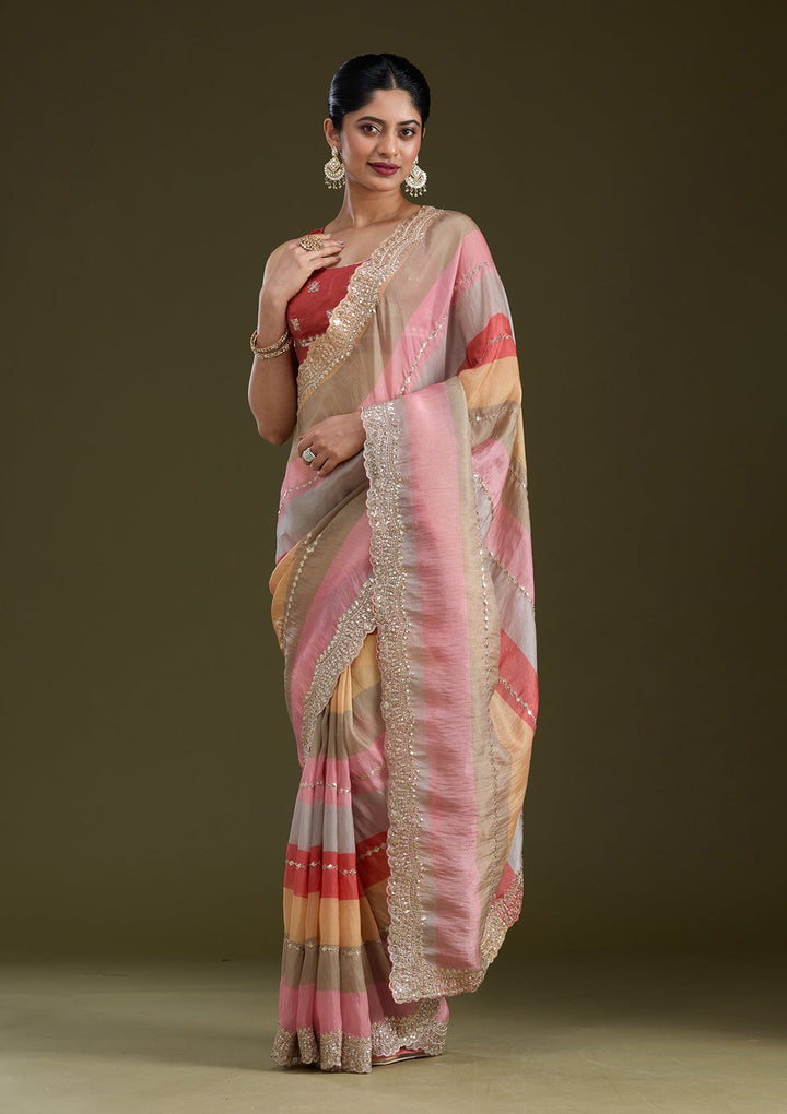 Yellow Sequins Organza Saree_koskii