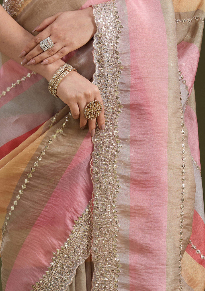 Yellow Sequins Organza Saree_koskii
