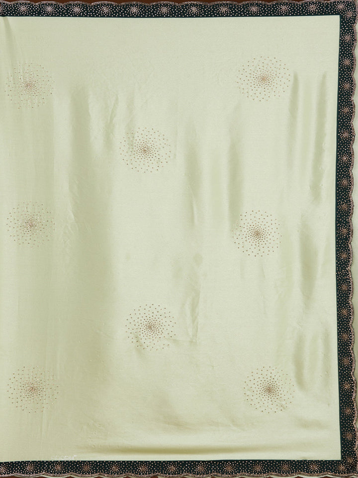 Pista Green Stonework (Silver) Velvet Saree-Koskii