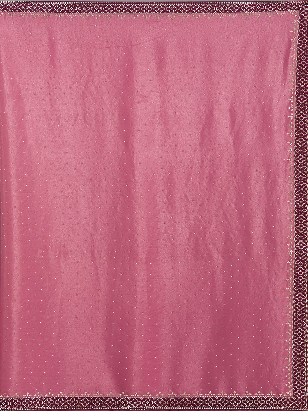 Onion Pink Stonework (Silver) Velvet Saree-Koskii