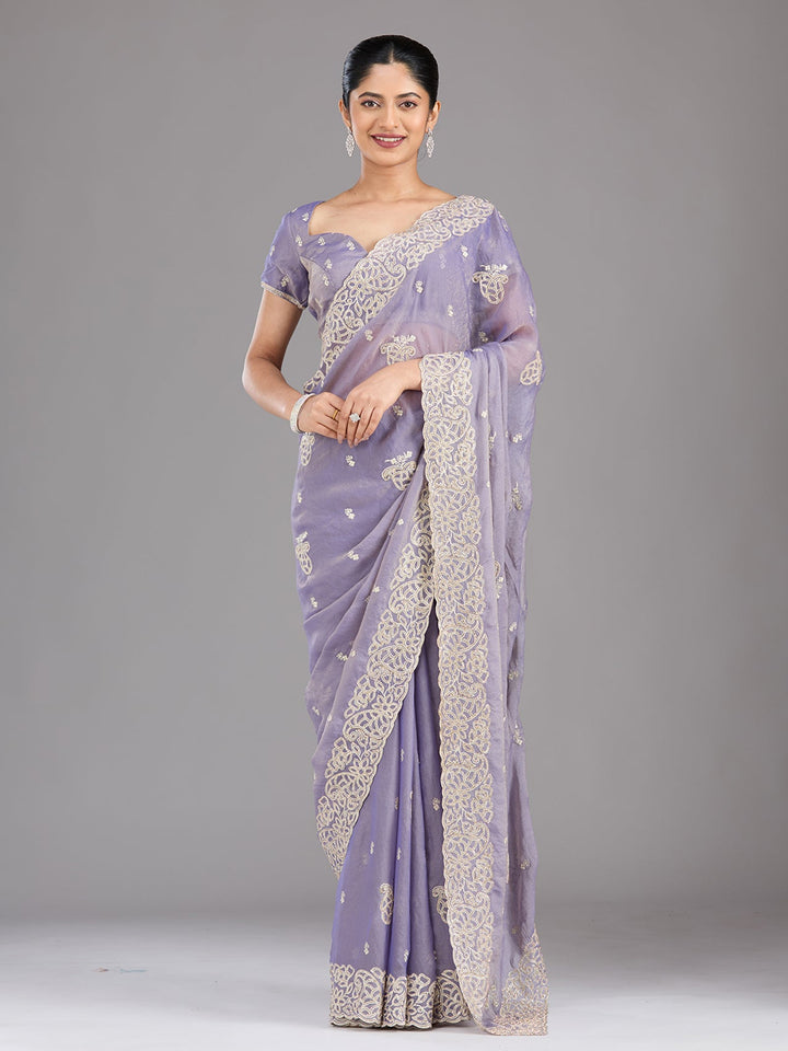 Lavender Zariwork (Silver) Tissue Saree-Koskii