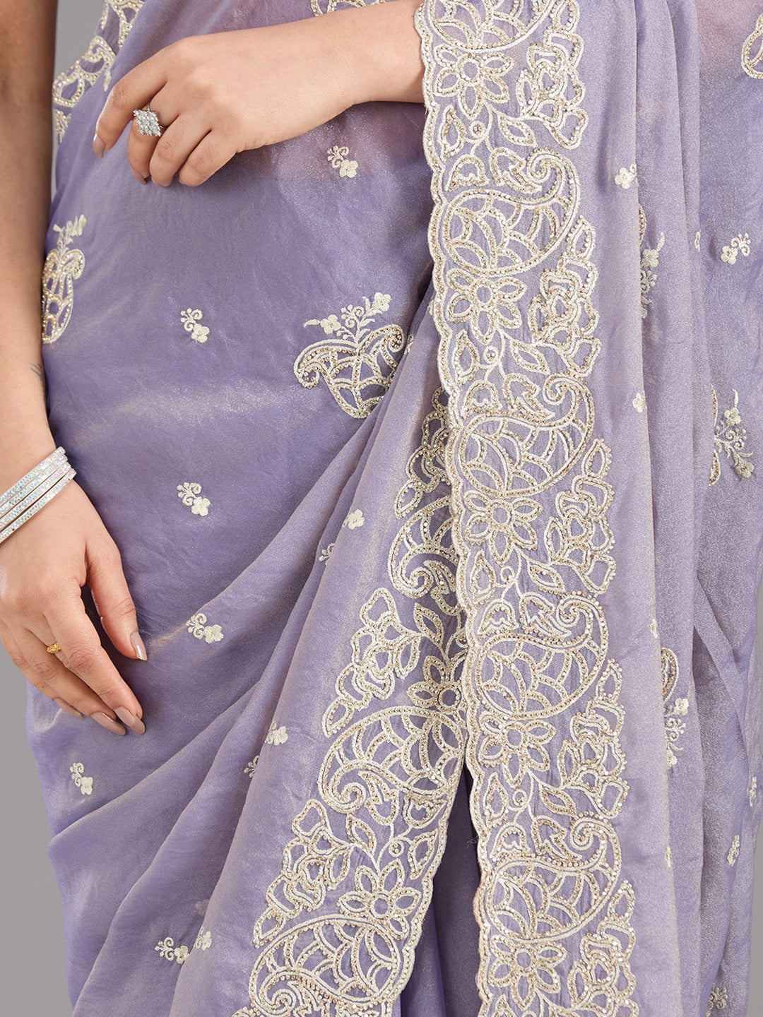 Lavender Zariwork (Silver) Tissue Saree-Koskii