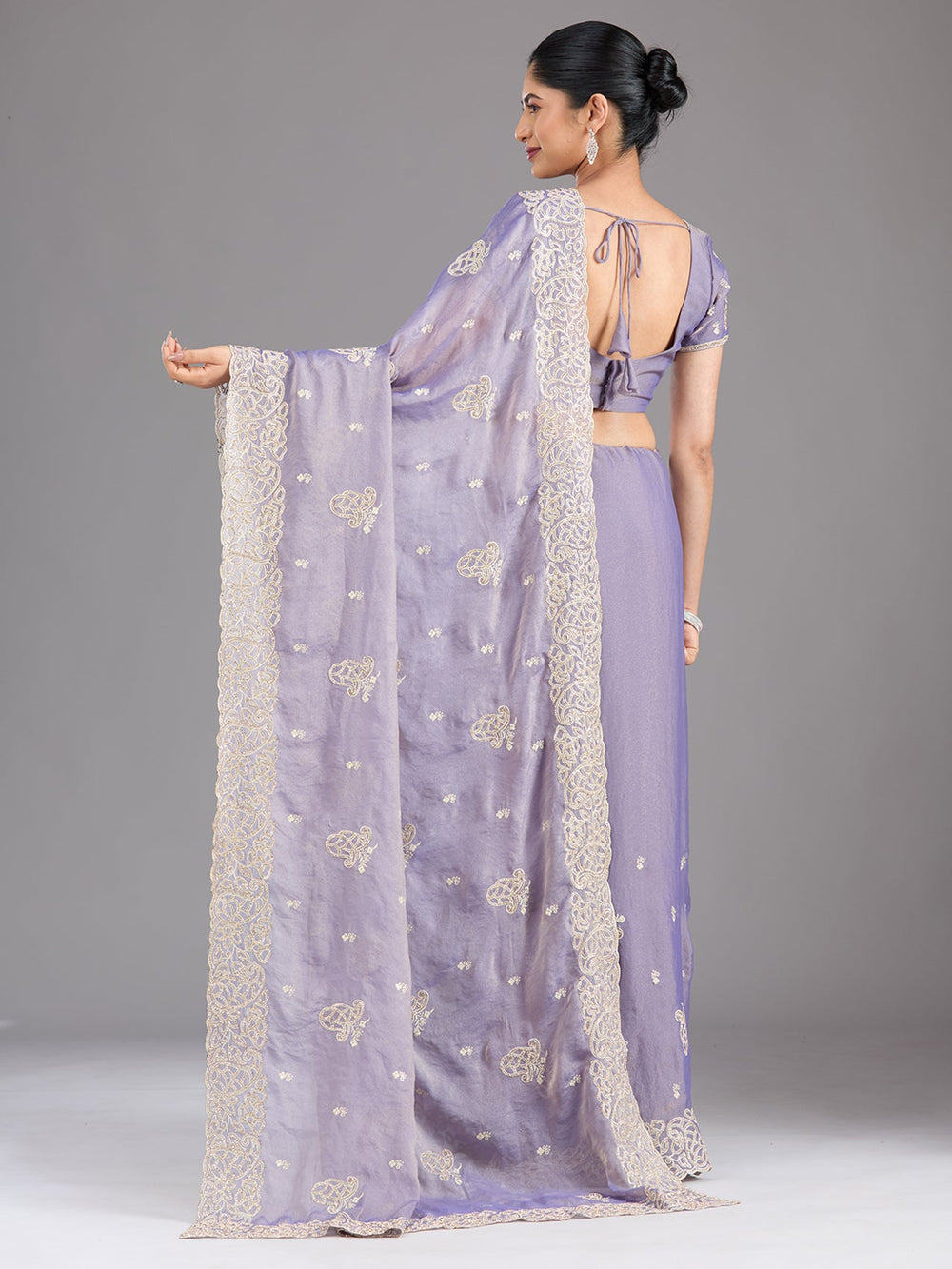 Lavender Zariwork (Silver) Tissue Saree-Koskii