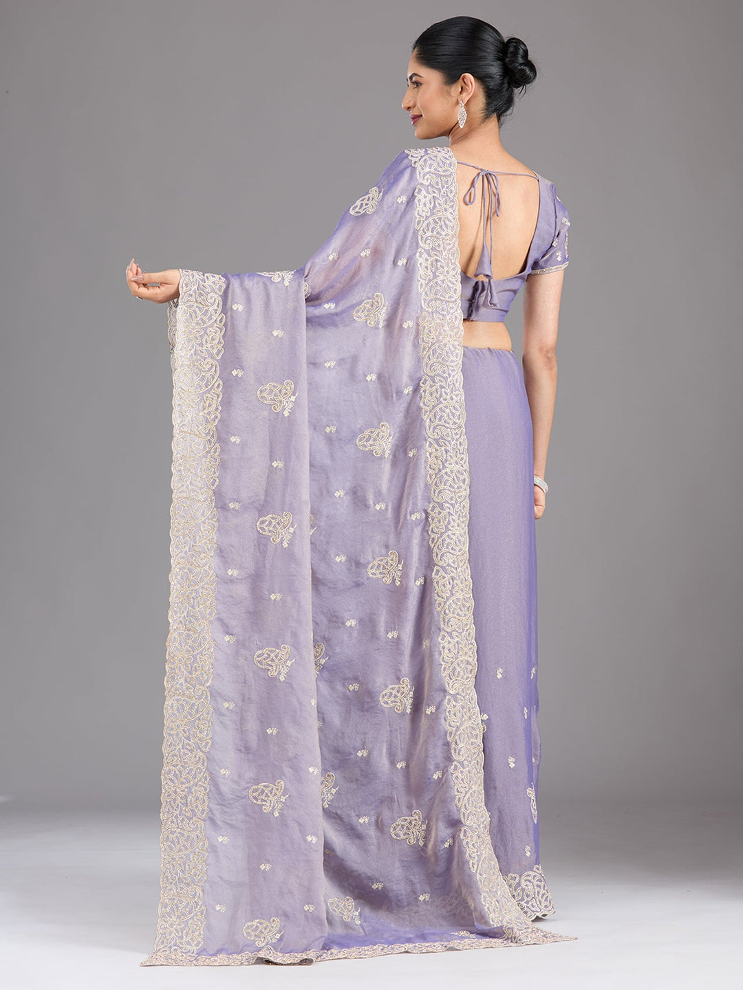 Lavender Zariwork (Silver) Tissue Saree-Koskii