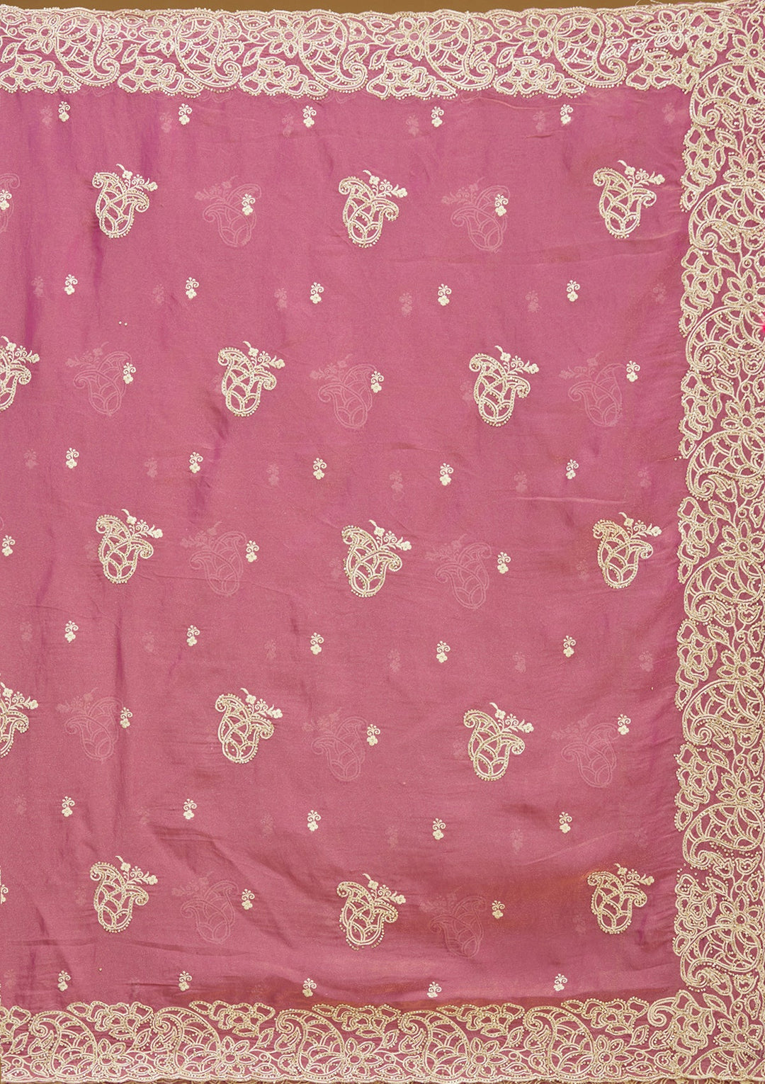 Onion Pink Zariwork (Silver) Tissue Saree