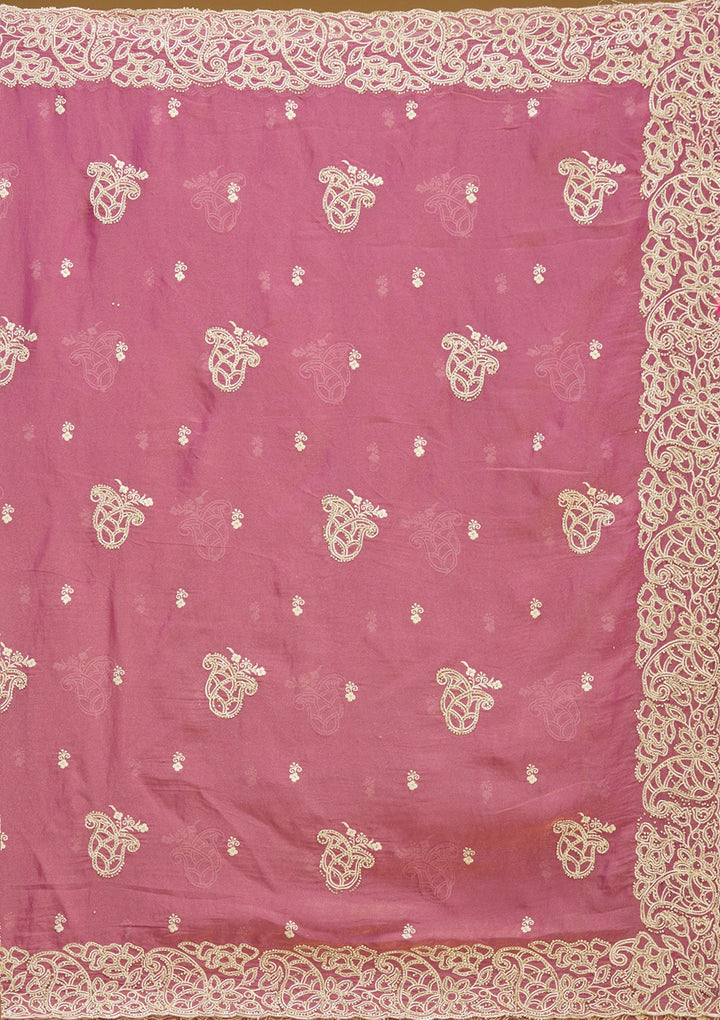 Onion Pink Zariwork (Silver) Tissue Saree