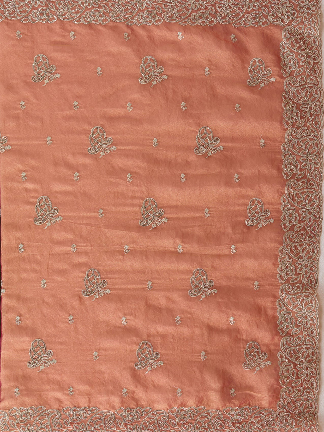 Rust Zariwork (Silver) Tissue Saree-Koskii