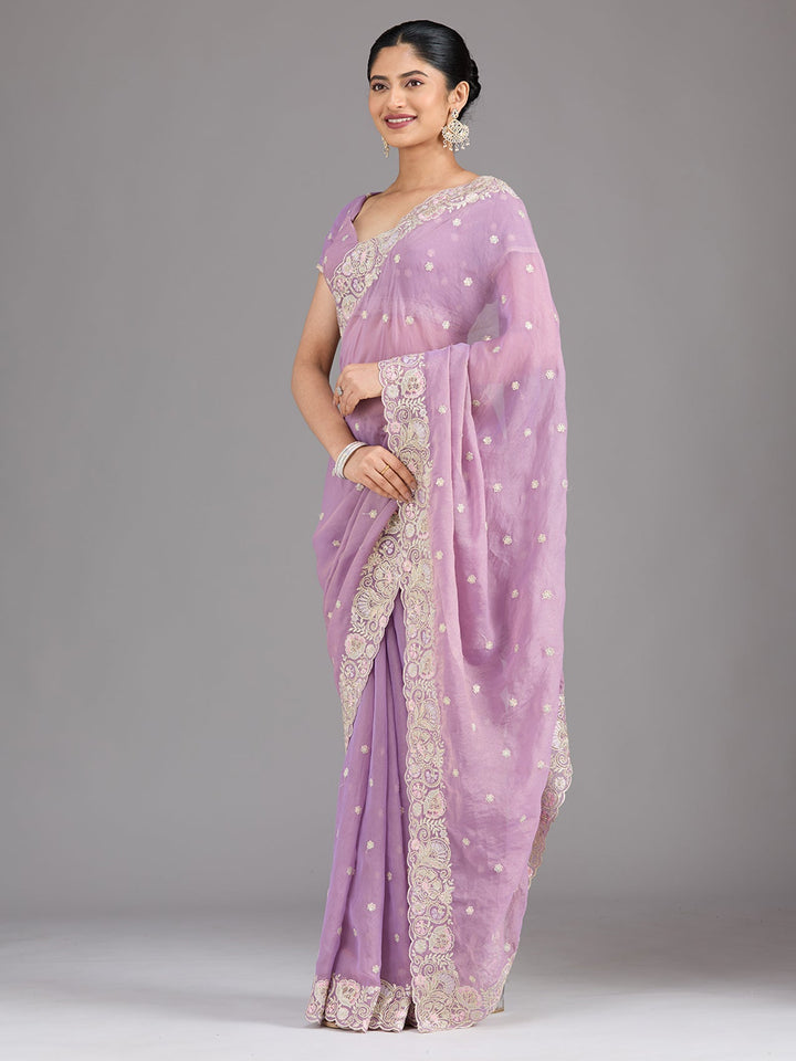 Lavender Threadwork Tissue Saree-Koskii