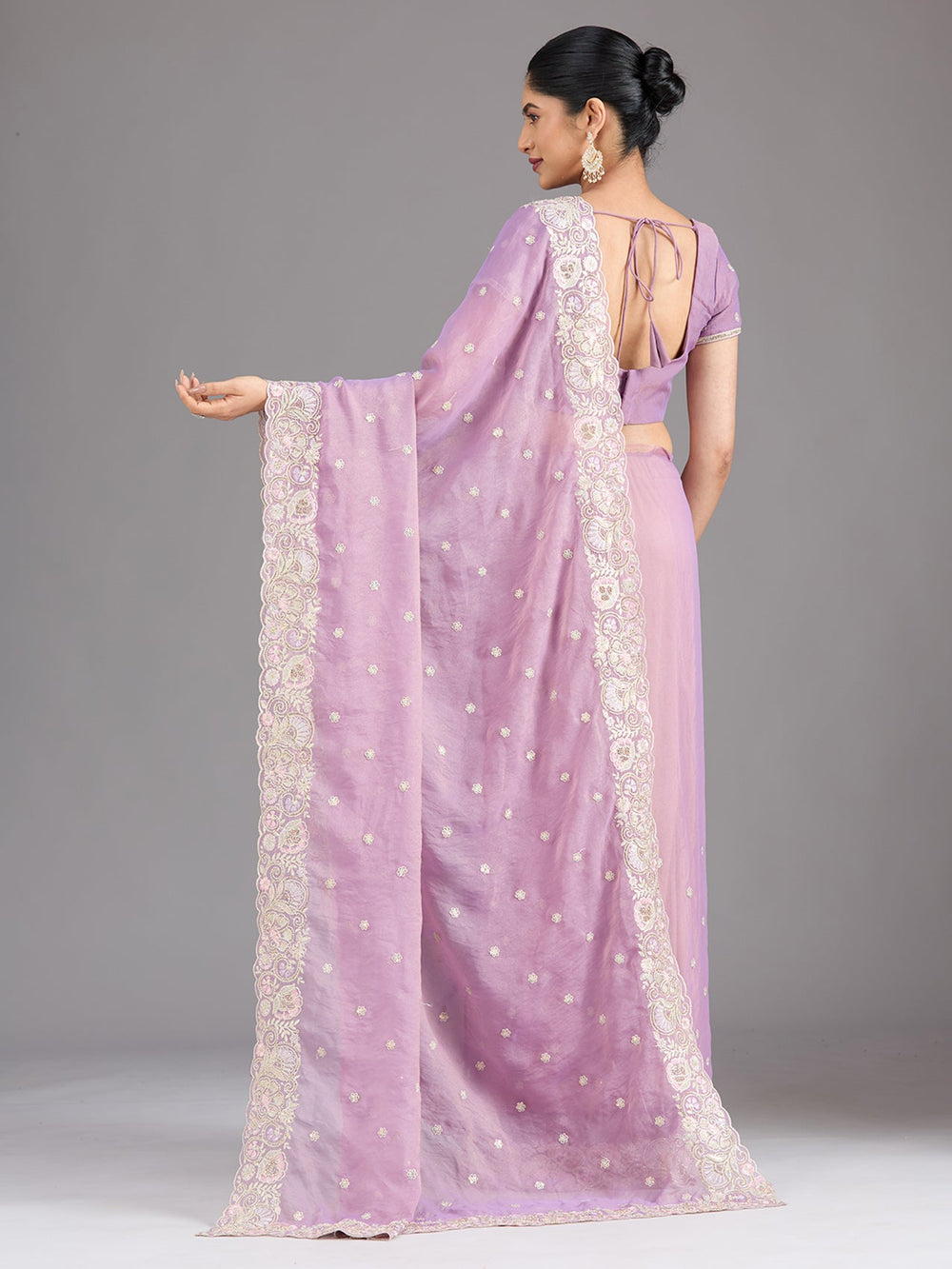 Lavender Threadwork Tissue Saree-Koskii