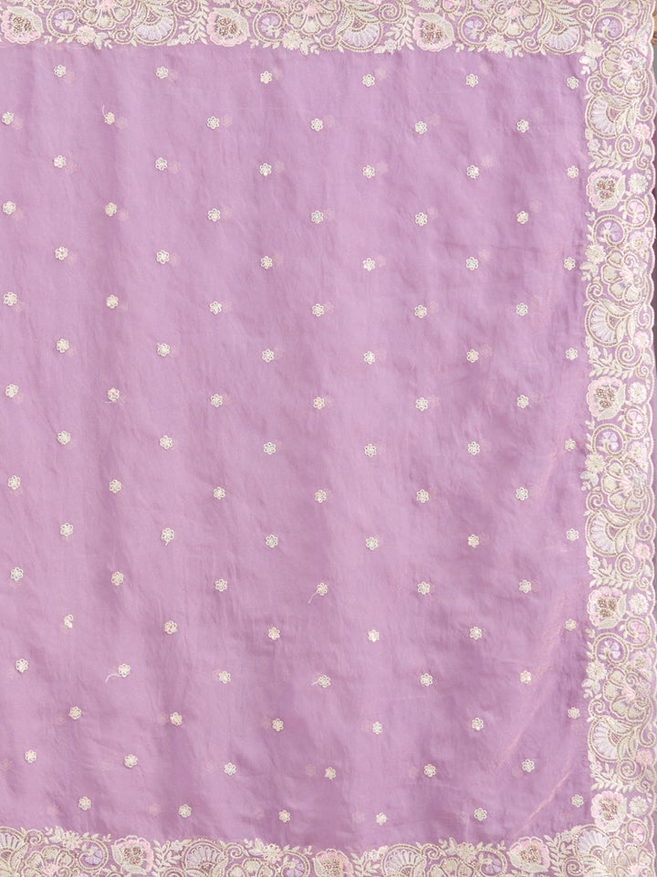 Lavender Threadwork Tissue Saree-Koskii