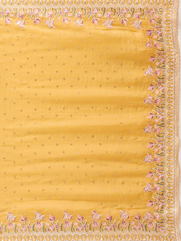Yellow Threadwork Chiffon Saree-Koskii