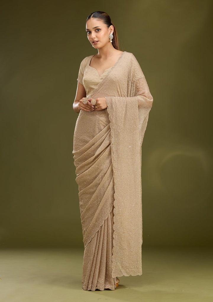 Grey Stonework (Gold) Tissue Saree