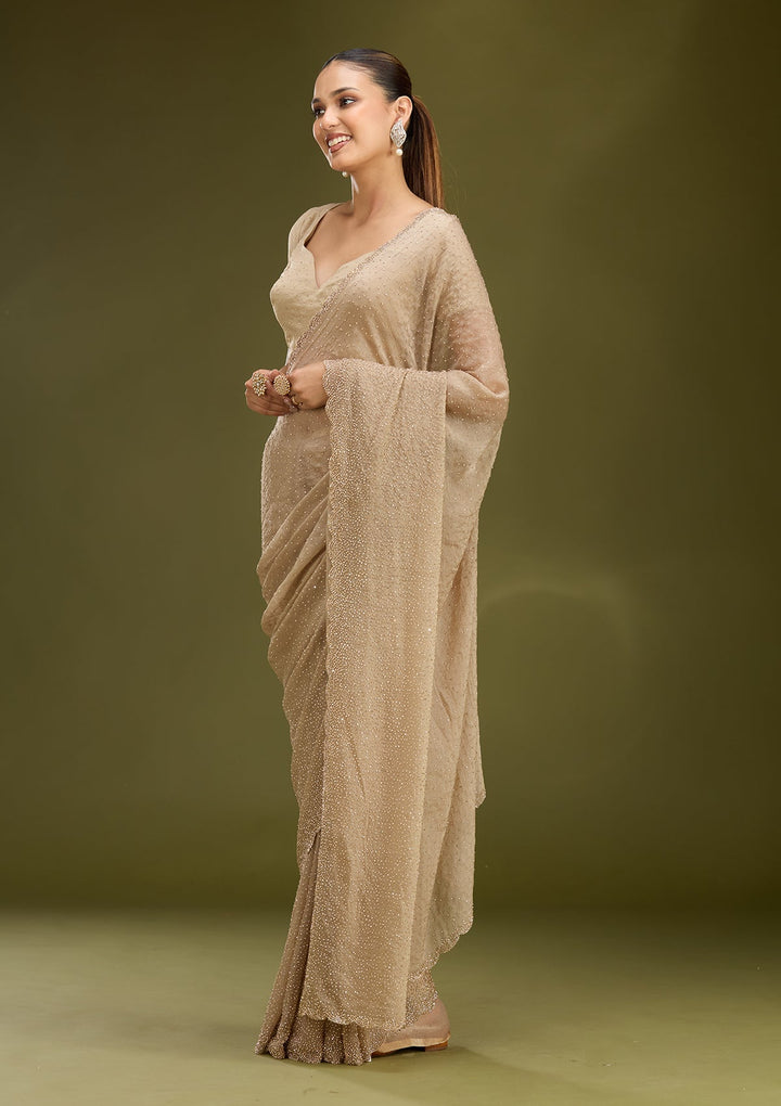 Grey Stonework (Gold) Tissue Saree