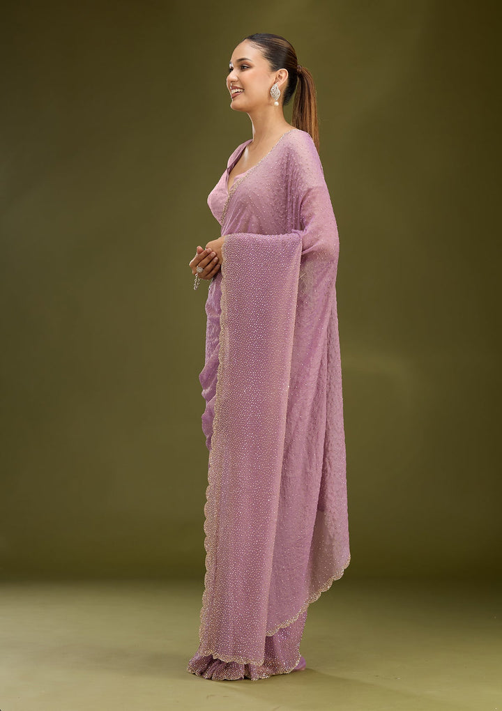 Lavender Stonework (Gold) Tissue Saree