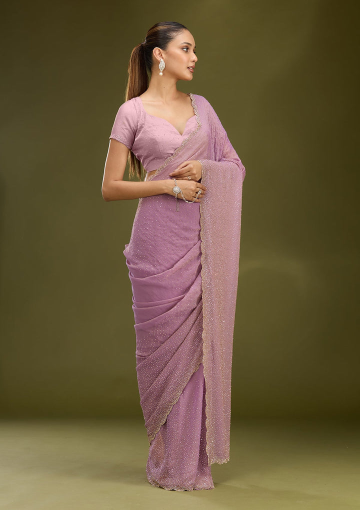 Lavender Stonework (Gold) Tissue Saree