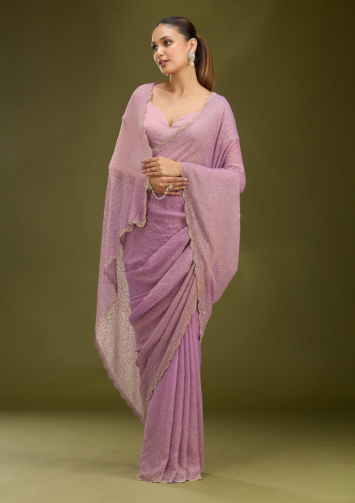 Lavender Stonework (Gold) Tissue Saree