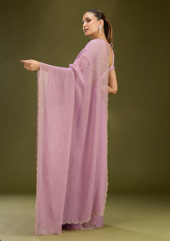 Lavender Stonework (Gold) Tissue Saree