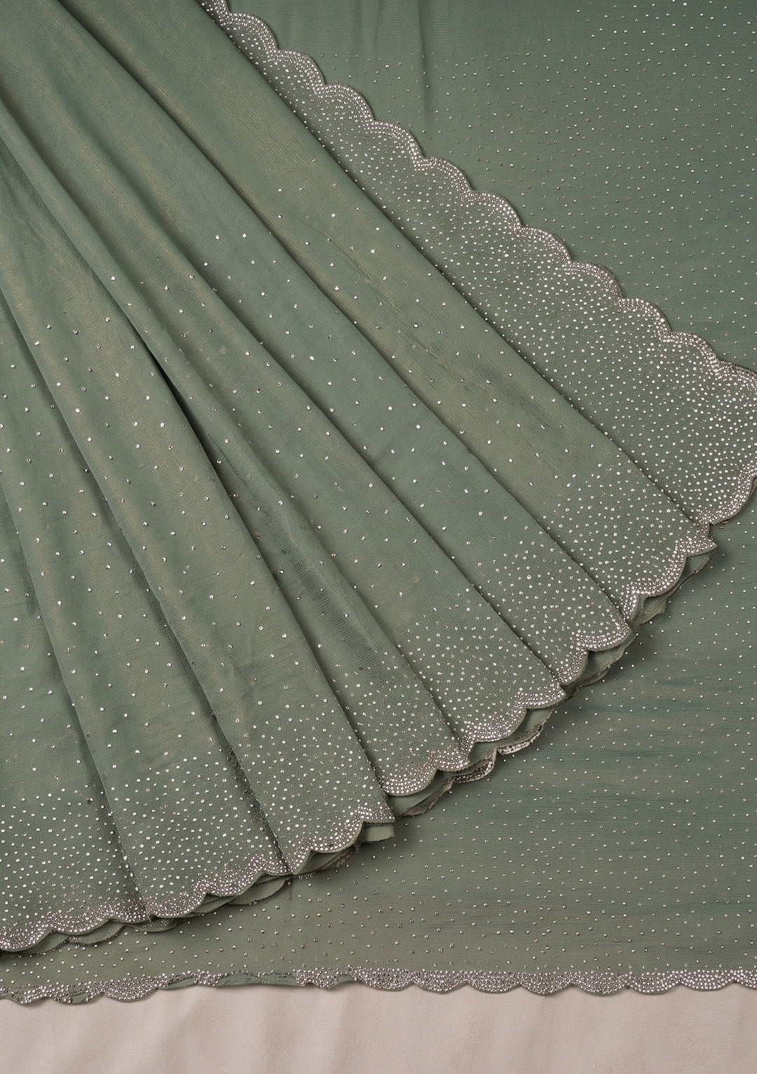 Sea Green Tissue Gold Stonework Saree With Matching Blouse Piece