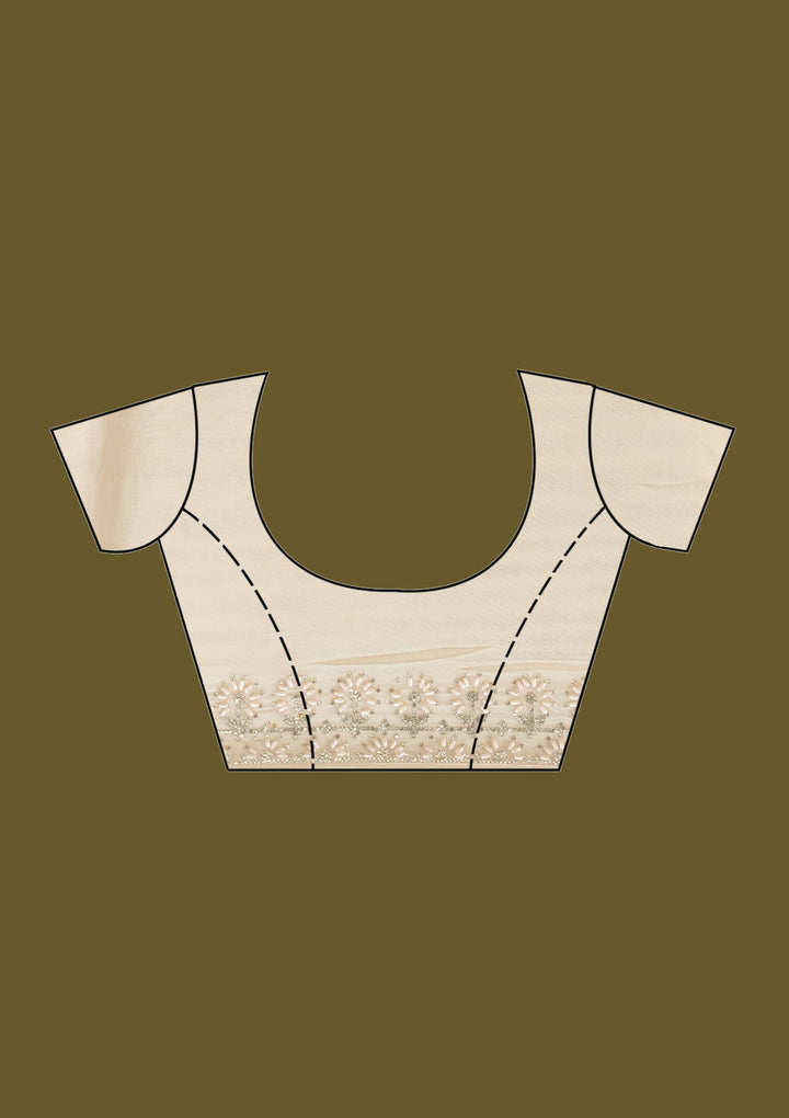 Beige Pearlwork Tissue Saree