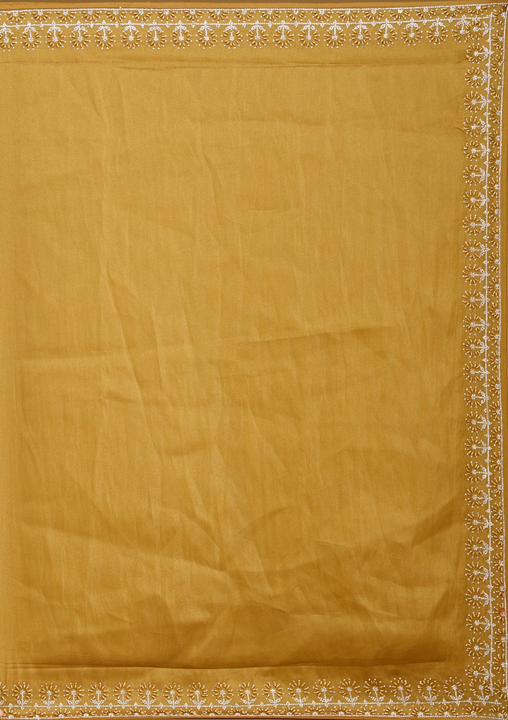 Mustard Pearlwork Tissue Saree