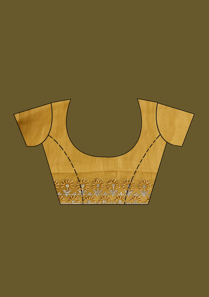 Mustard Pearlwork Tissue Saree